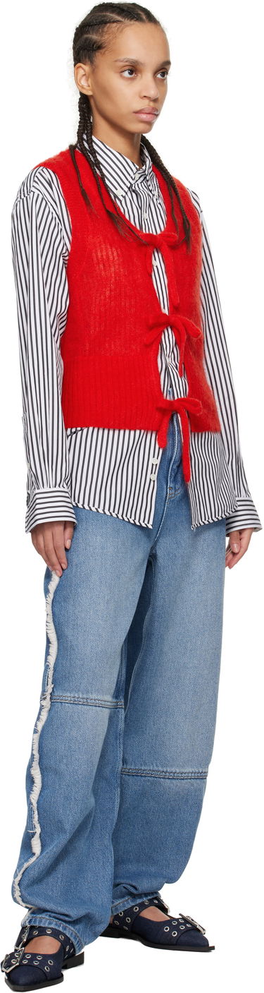 Jeans GANNI Ganni Stary Frayed Wide-Leg Jeans Blå | J1602, 3