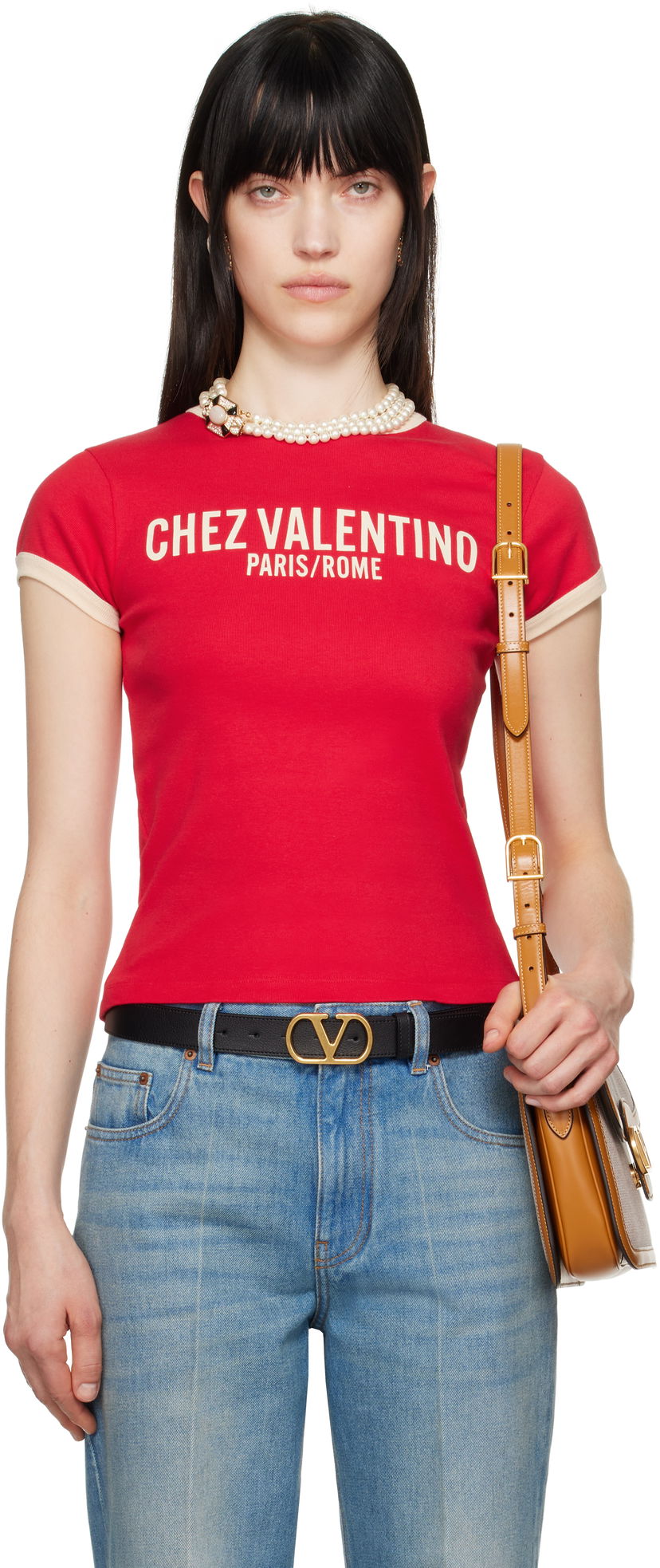 T-shirt Valentino Valentino Chez Print Cotton Jersey T-Shirt Rød | 6B3MG24D970