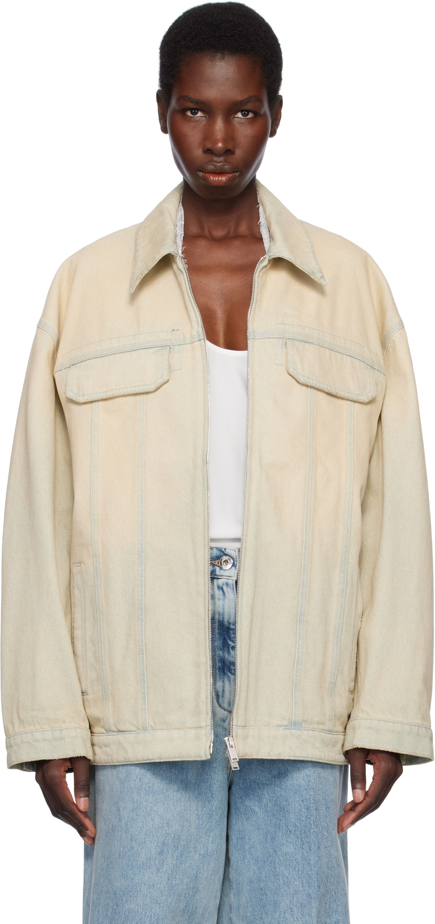 Jakke Stella McCartney Stella McCartney Sand Overdyed Denim Jacket Beige | 6D03853SQH18, 0