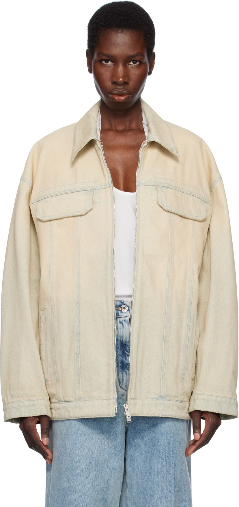 Jakke Stella McCartney Stella McCartney Sand Overdyed Denim Jacket Beige | 6D03853SQH18