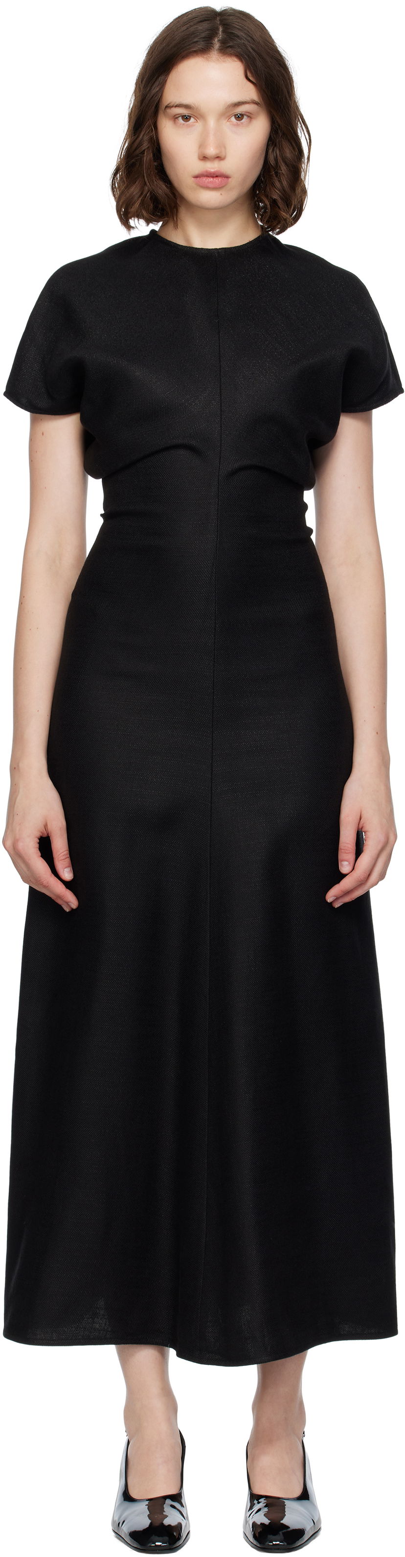 Kjole TOTEME TOTEME Slouch Waist Basketweave Midi Dress Sort | 253-WRD1103-FB0461