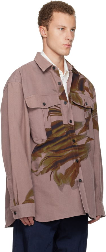 Skjorte Dries Van Noten Dries Van Noten Abstract Leaf Print Oversized Cotton Shirt Grå | 252-020768-2368, 4