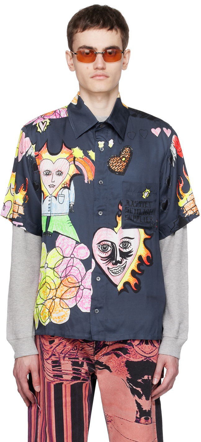 Skjorte PACCBET Drawings Short Sleeve Button Up Shirt Mørkeblå | PACC12B005, 0