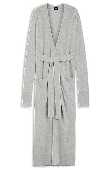 Sweater BOSS Longline belted cardigan in cashmere Grå | 50550488, 0