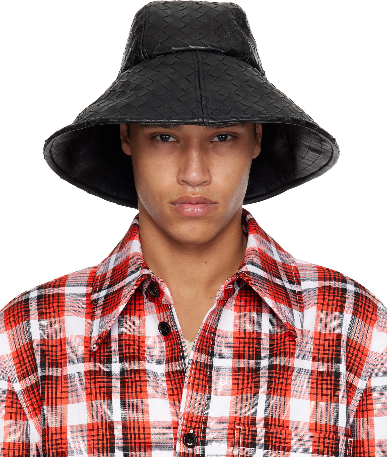 Hat Bottega Veneta Bottega Veneta Intrecciato Leather Bucket Hat Sort | 821608V2JG01000, 0