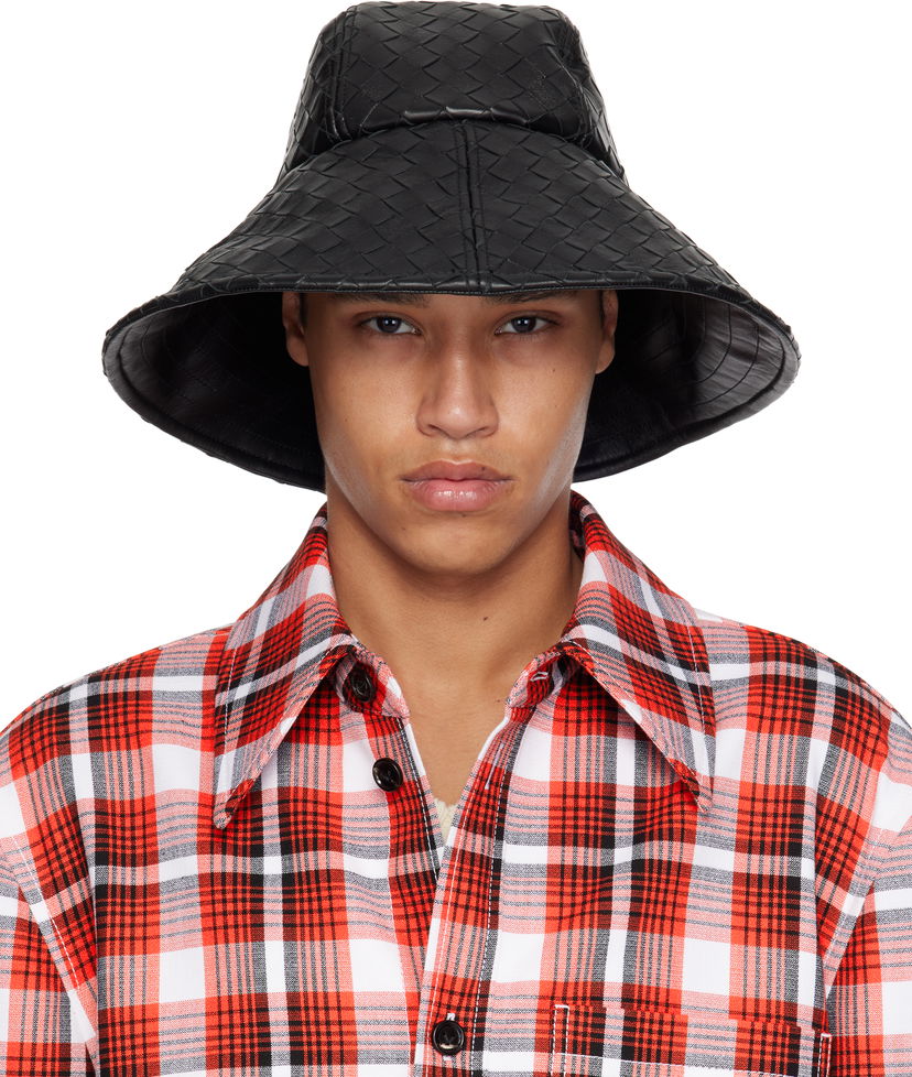Hat Bottega Veneta Bottega Veneta Intrecciato Leather Bucket Hat Sort | 821608V2JG01000