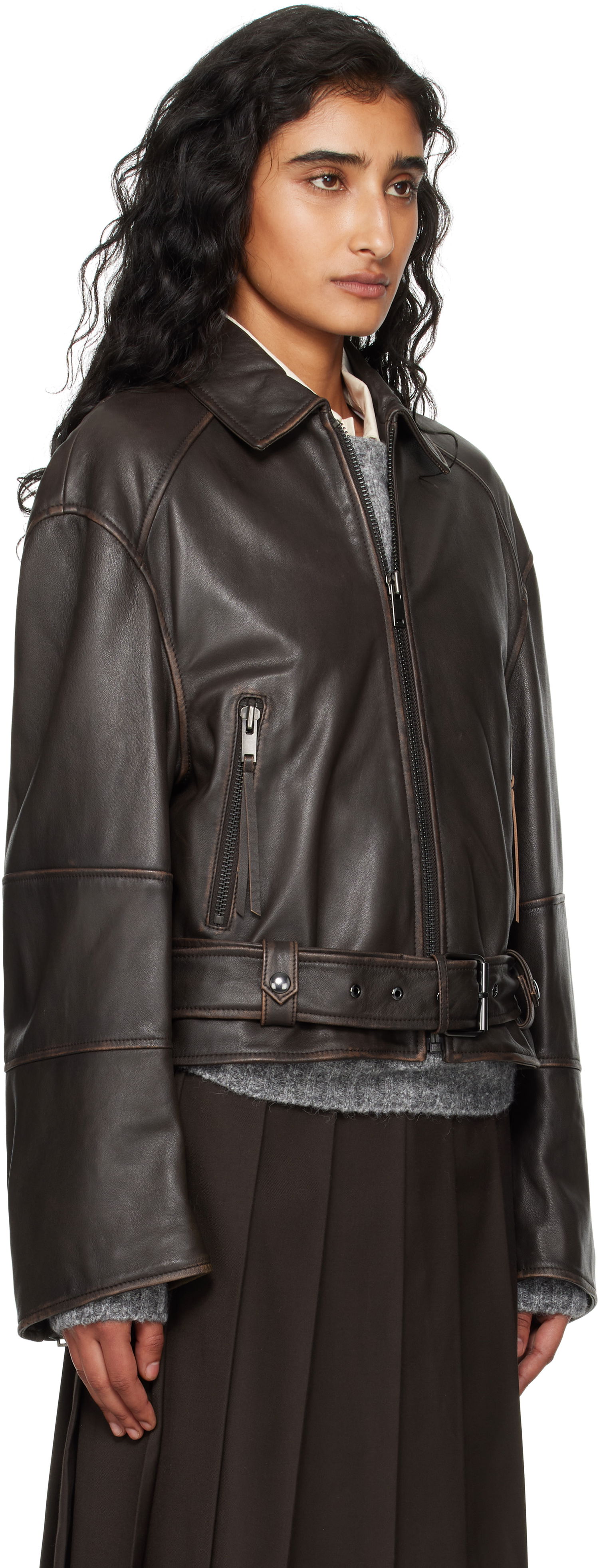 Jakke Max Mara Weekend Max Mara Egizio Leather Jacket Brun | 2525446011600, 1