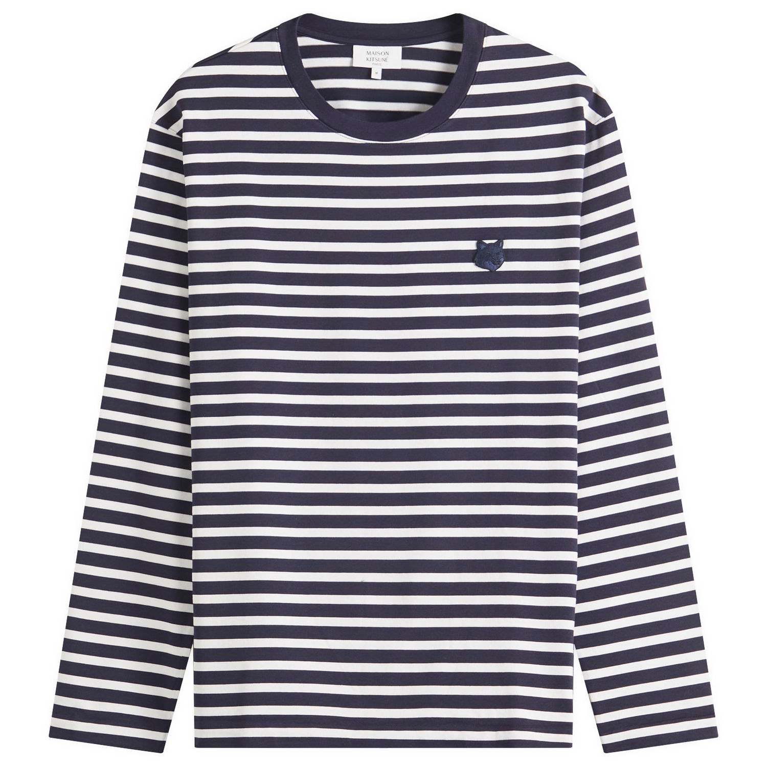 T-shirt MAISON KITSUNÉ Maison Kitsuné Fox Head Patch Mariner Striped Long Sleeve T-Shirt Mørkeblå | OM00125KJ0044-S481, 1