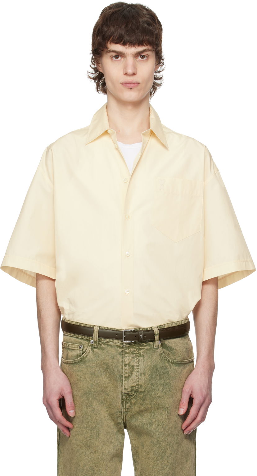 Skjorte AMI AMI Paris Boxy Fit Cotton Short Sleeve Shirt Gul | HSH240.CO0076