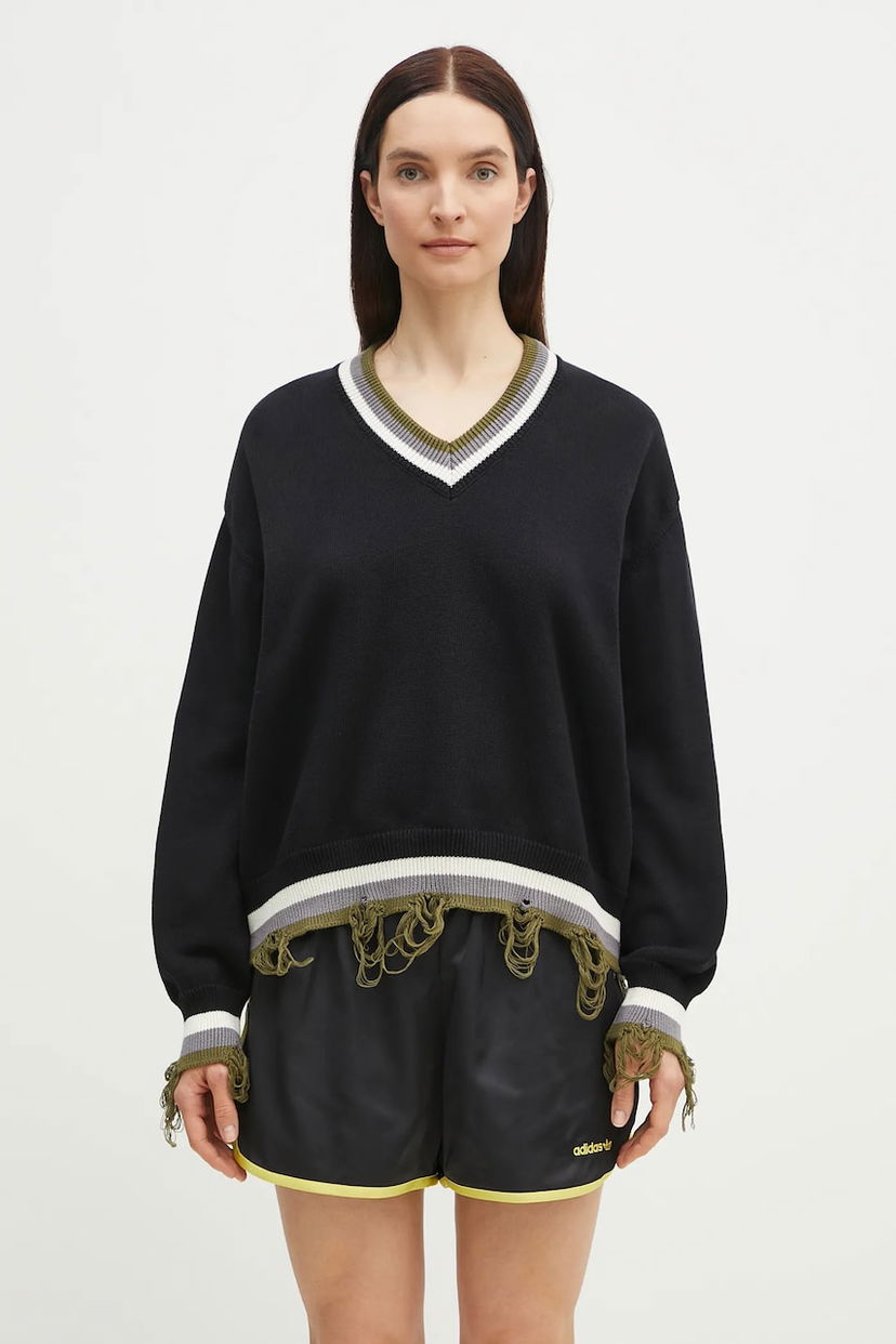 Sweater Ottolinger Ottolinger Oversized Distressed V-Neck Sweater Sort | 107.101407.02