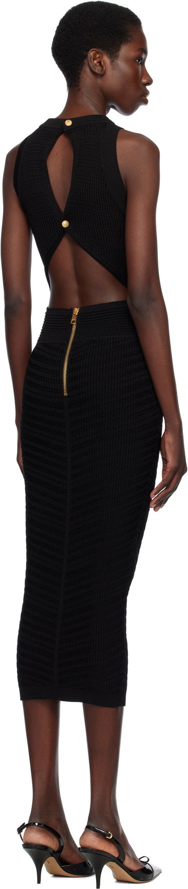 Kjole Balmain Balmain Open Back Knit Midi Dress Sort | EF0RI055KI42, 2