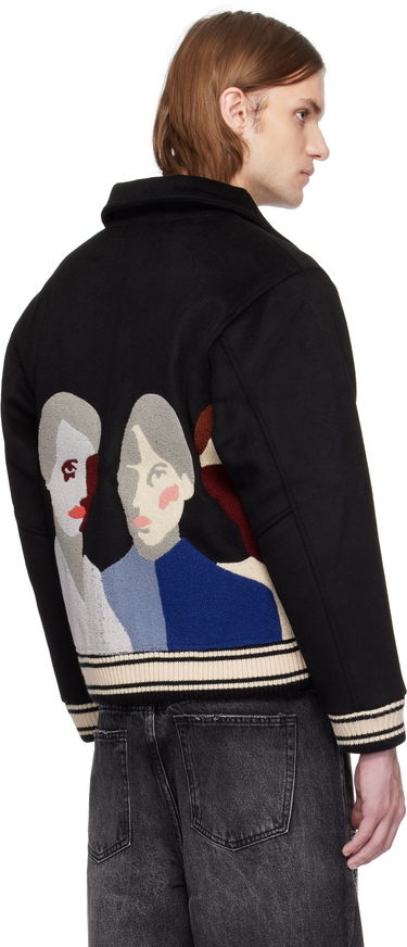 Bomberjakke KidSuper KidSuper Patchwork Portraits Wool Varsity Jacket Sort | SS25-OW-04, 2