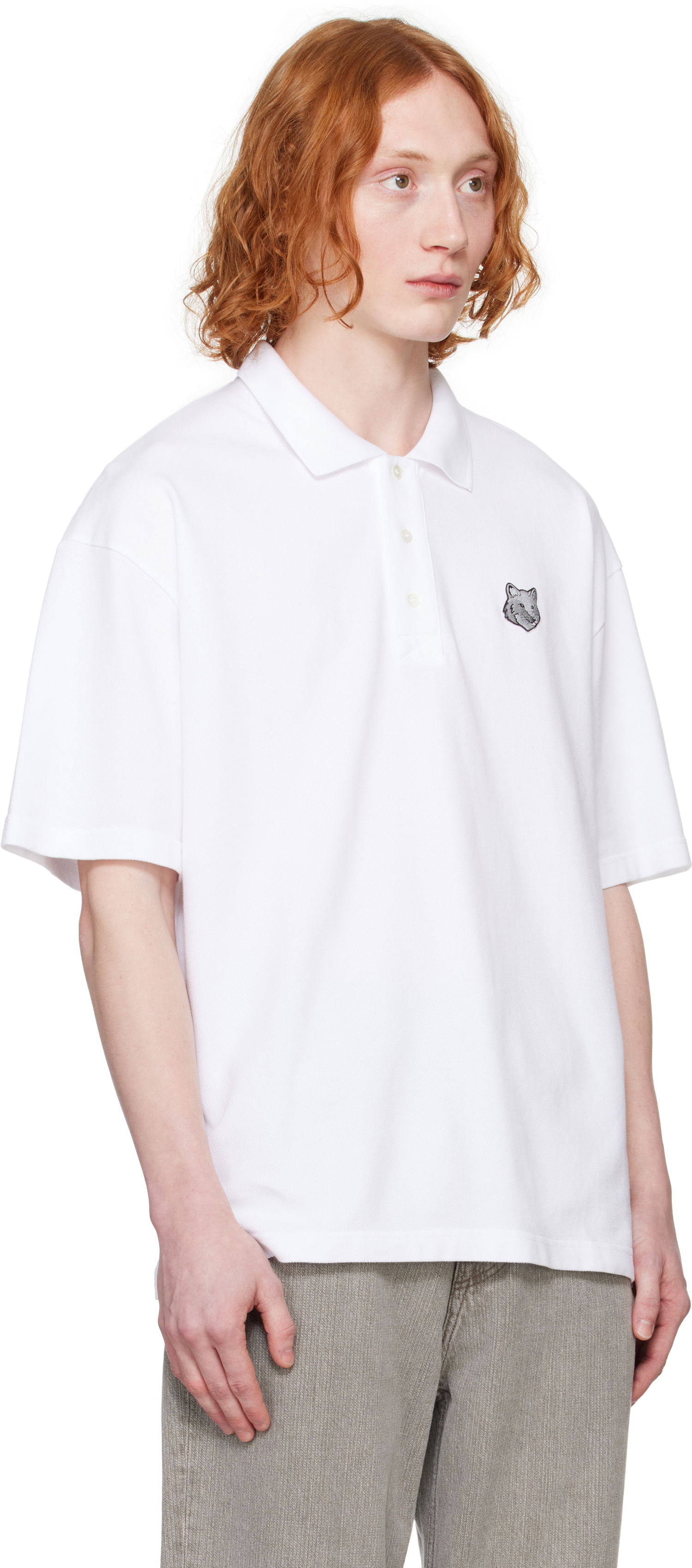 Polo skjorte MAISON KITSUNÉ Maison Kitsuné Fox Head Patch Oversize Polo Hvid | OM00213KJ7010, 1