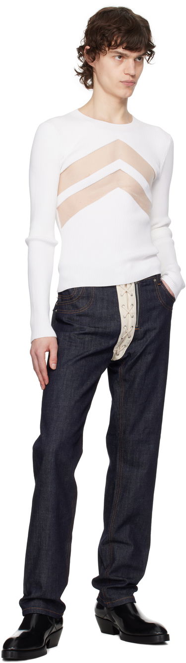 Sweater Jean Paul Gaultier Jean Paul Gaultier 'The Chevrons' Ribbed Sweater Hvid | 25/33-F-TO265-M085-01, 3