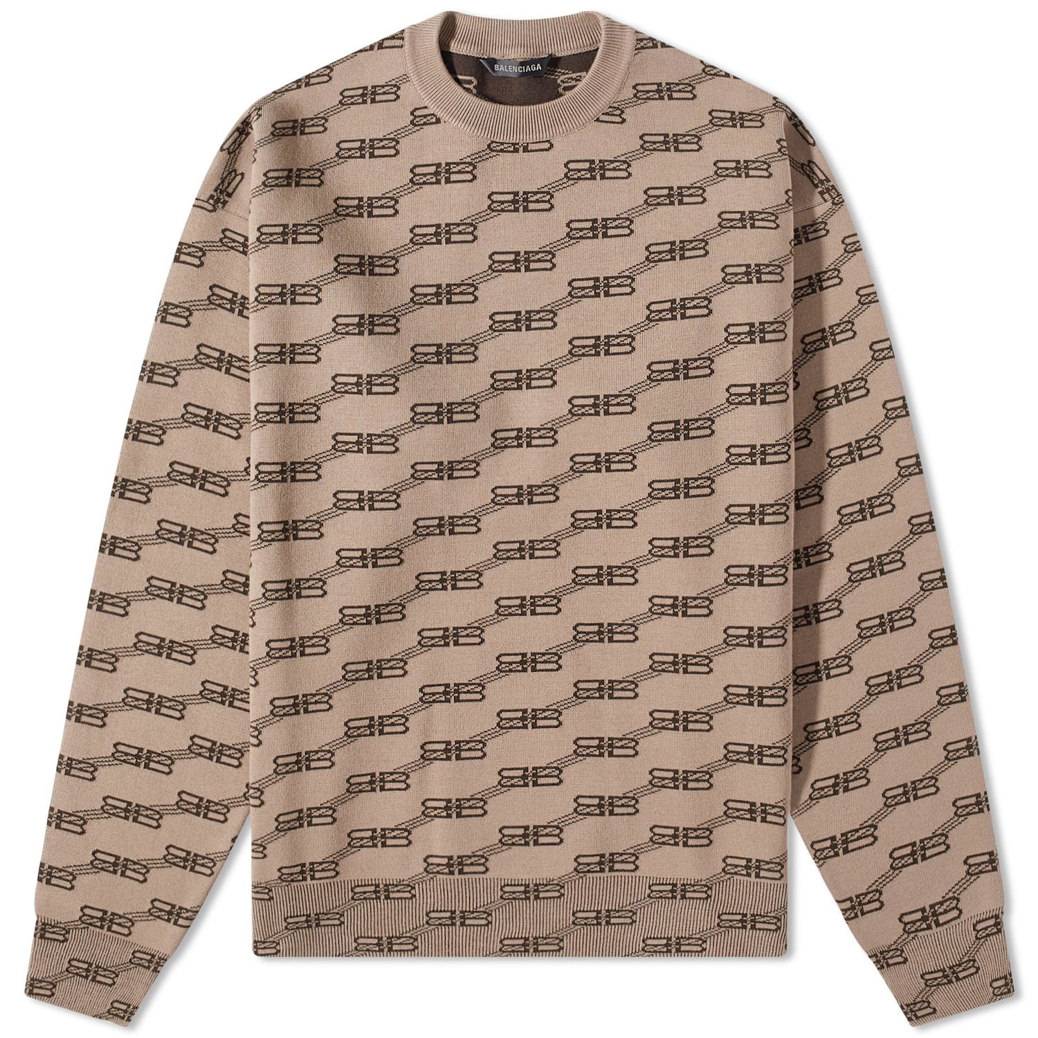 Sweater Balenciaga Monogrammed Crew Knit Brun | 733859-T3253-9378, 0