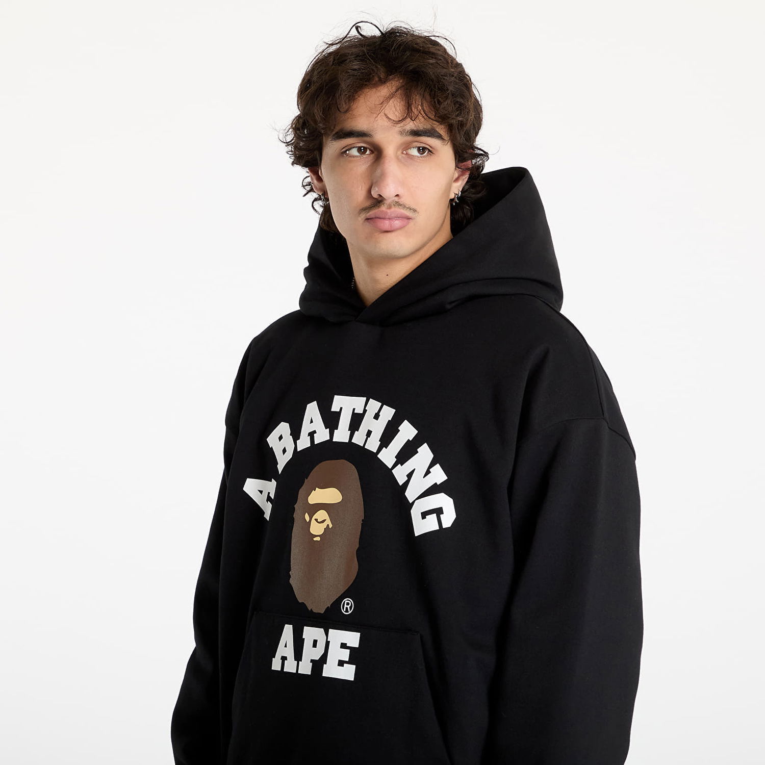 Sweatshirt BAPE College Puffy Relaxed Fit Pullover Hoodie Sort | 001PPK801012M BLK, 1