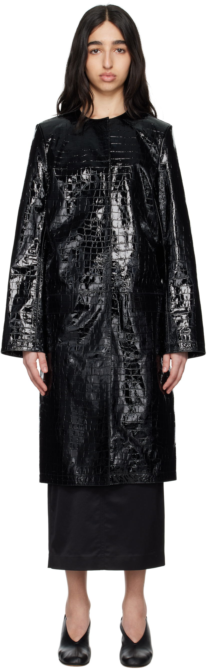 Frakker TOTEME TOTEME Croco-Embossed Leather Coat Sort | 252-WRO0219-LE0129
