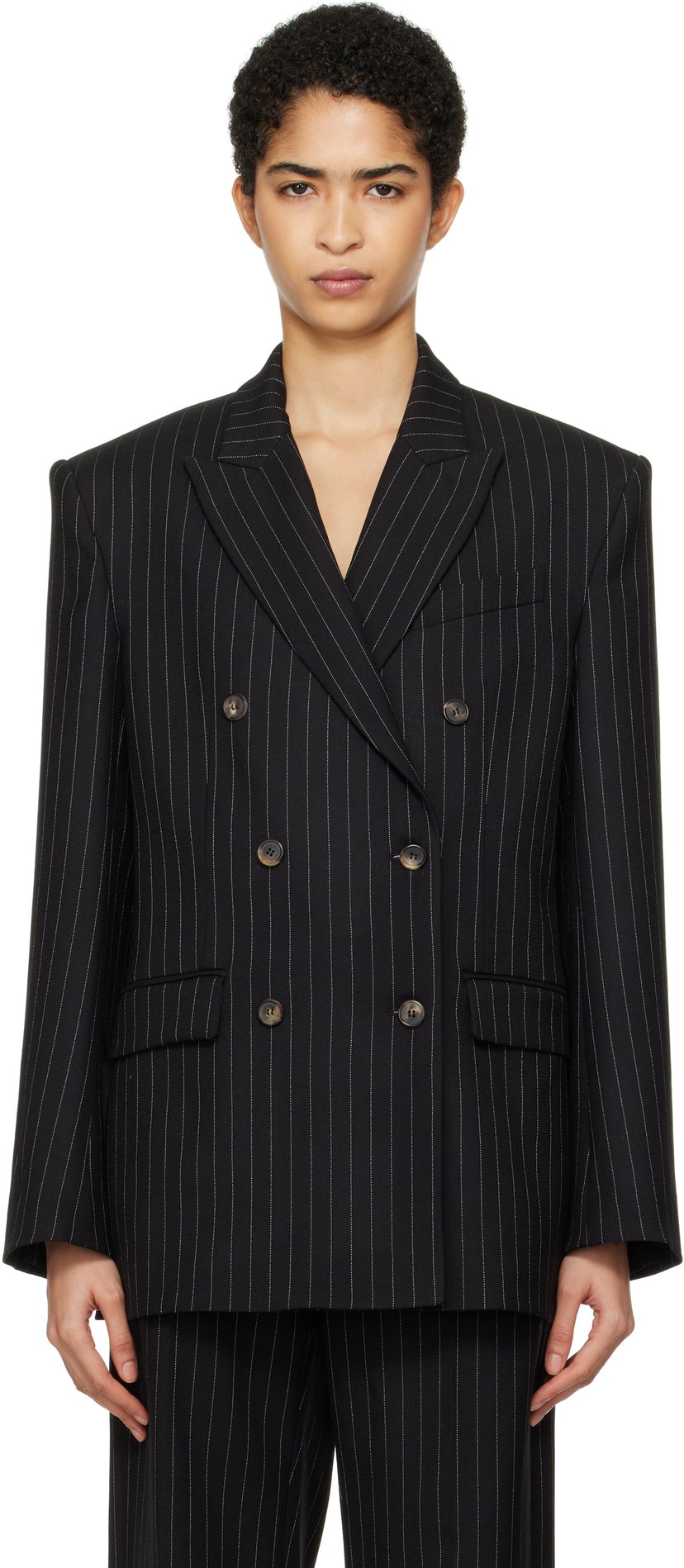 Jakke WARDROBE.NYC Double Breasted Pinstripe Blazer Sort | W4007F24PS