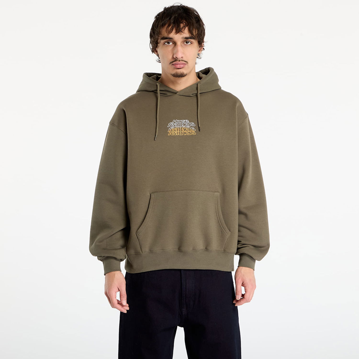 Sweatshirt Horsefeathers Rollin Graphic Print Hoodie with Kangaroo Pocket Grøn | SM1388B, 0