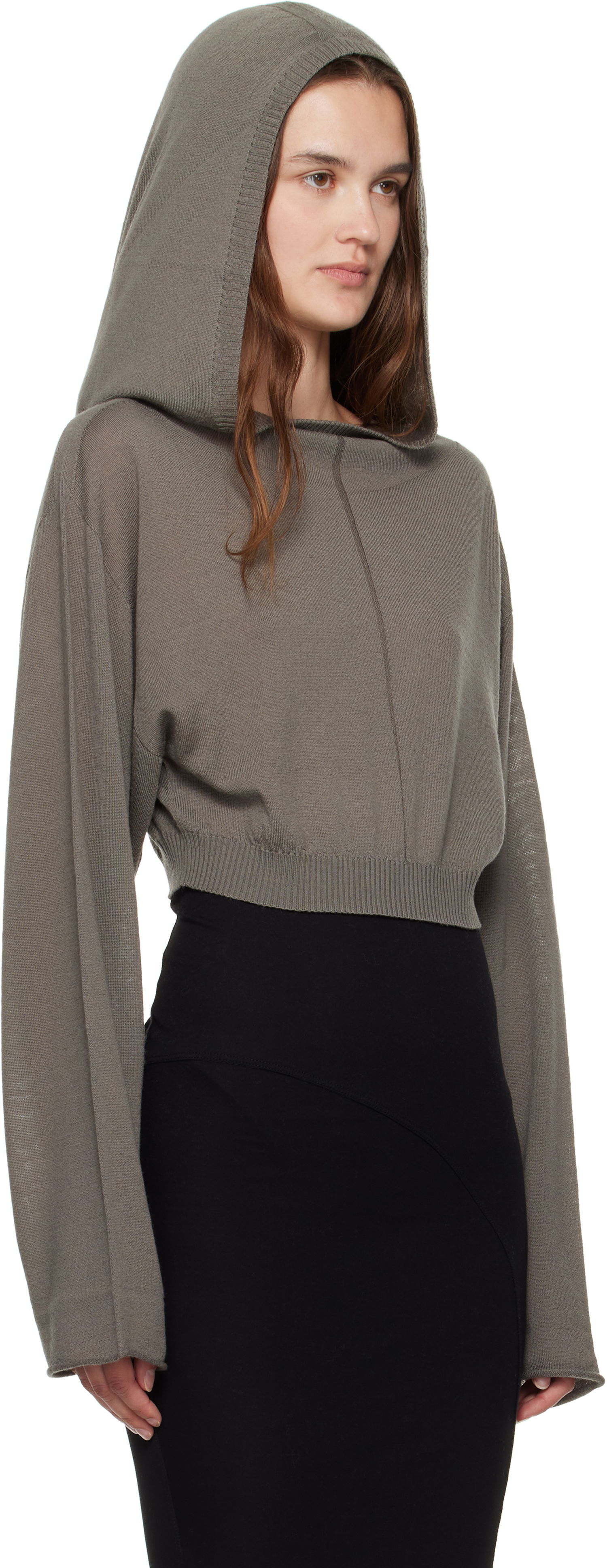 Sweatshirt Rick Owens Rick Owens Cropped Hooded Tunic Grå | RP02E4632 M, 1