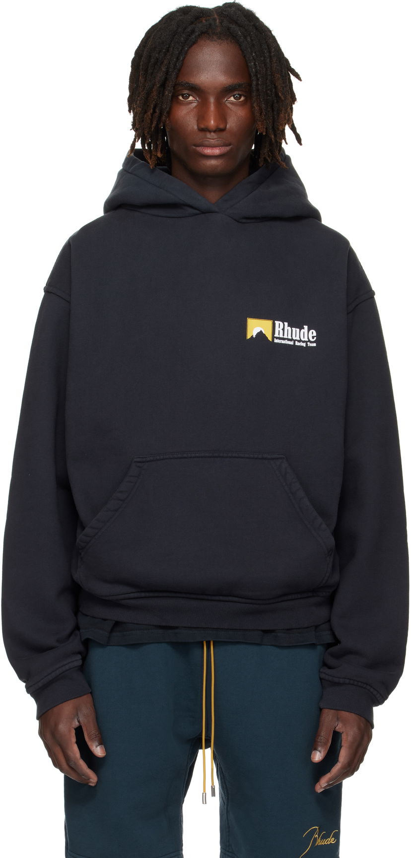 Sweatshirt Rhude Rhude International Racing Logo Hoodie Sort | RHPF25HO07012