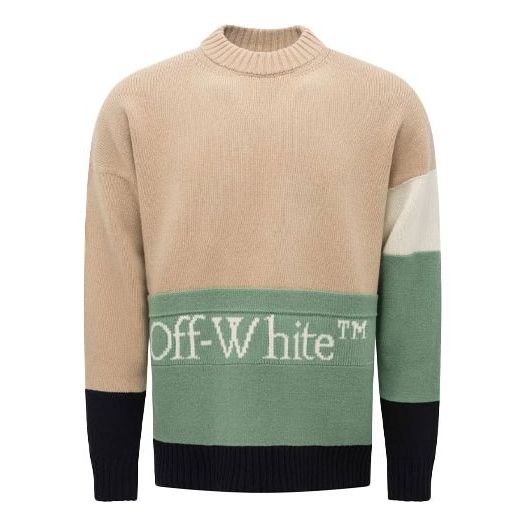 Sweater Off-White Colorblock Logo Round Neck Sweater Grøn | OMHE048R21KNI0016272