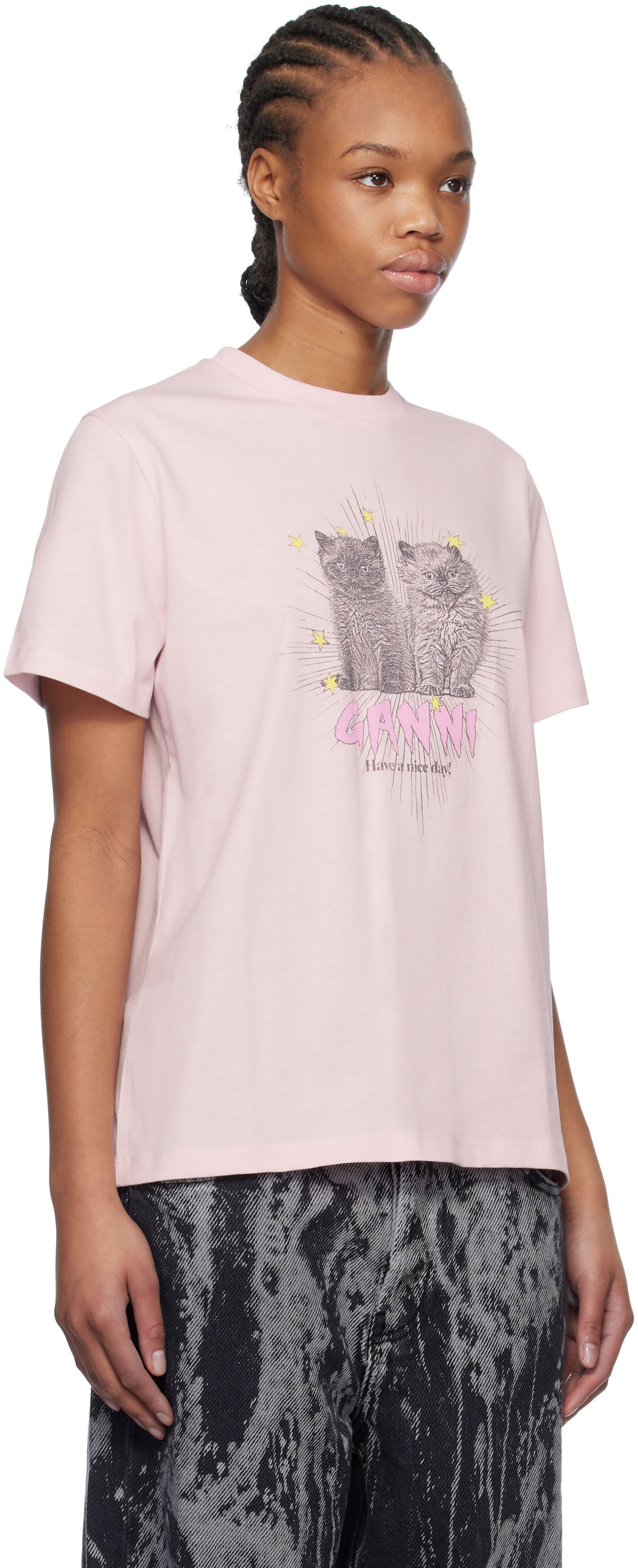 T-shirt GANNI GANNI Relaxed Kitten Graphic T-Shirt Lyserød | T4164, 1