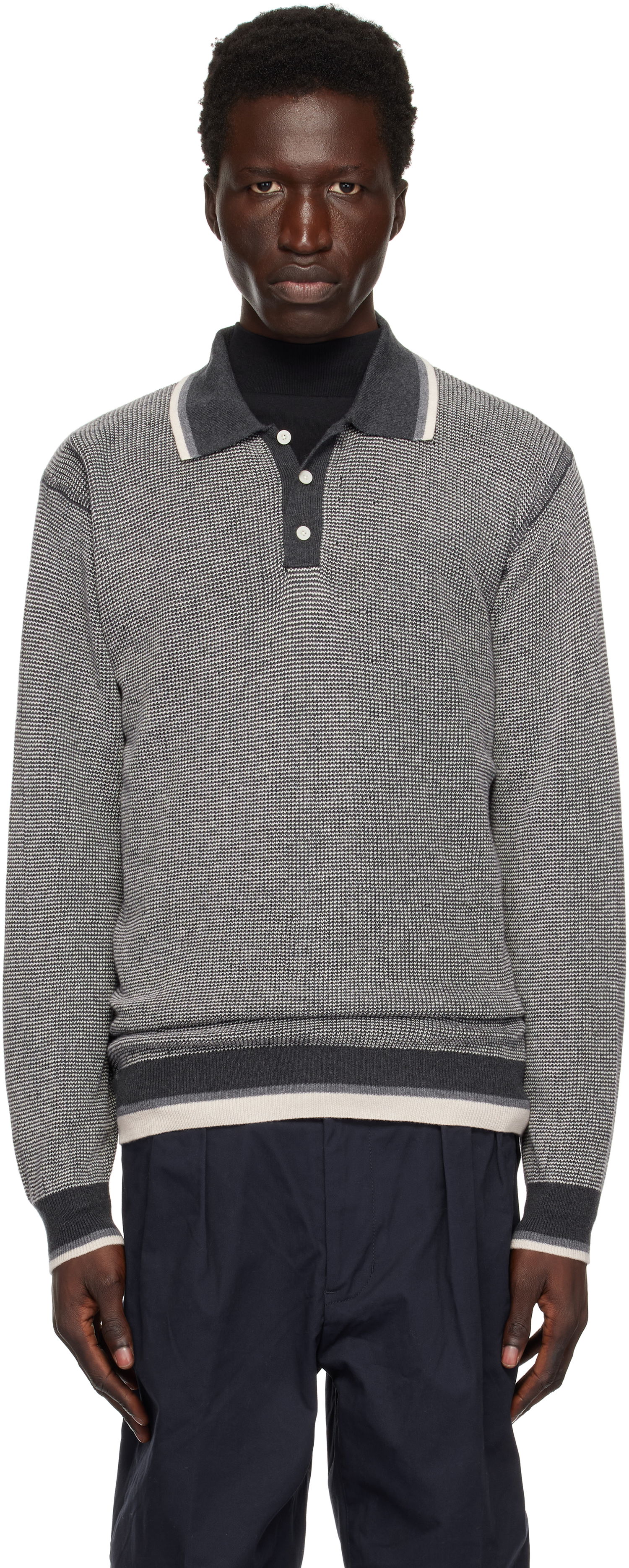 Polo skjorte BEAMS BEAMS PLUS Knit Collar Line Polo Grå | 38120030156, 0