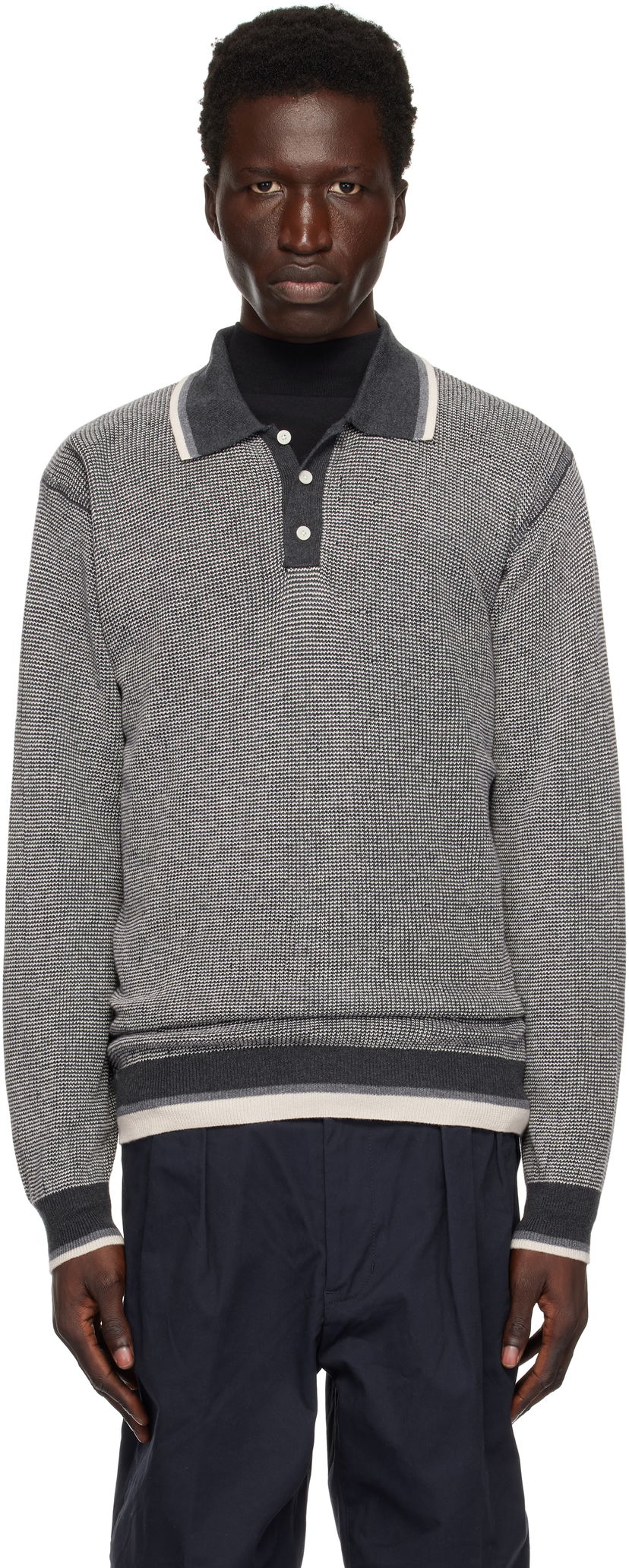 Polo skjorte BEAMS BEAMS PLUS Knit Collar Line Polo Grå | 38120030156