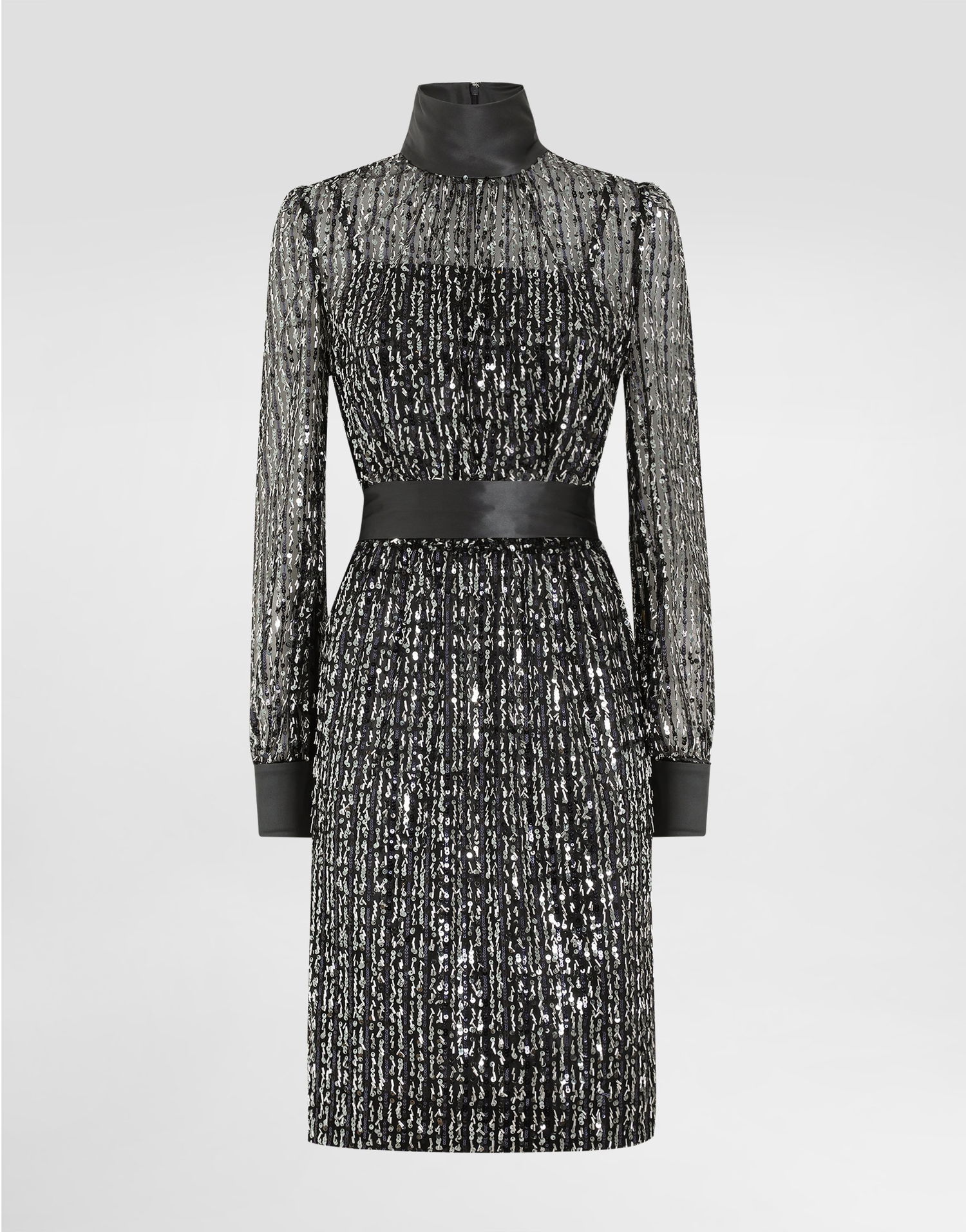 Kjole Dolce & Gabbana Midi Dress With Sequin Stripe Embroidery Sort | F6TJYTFLSKBN0000, 0