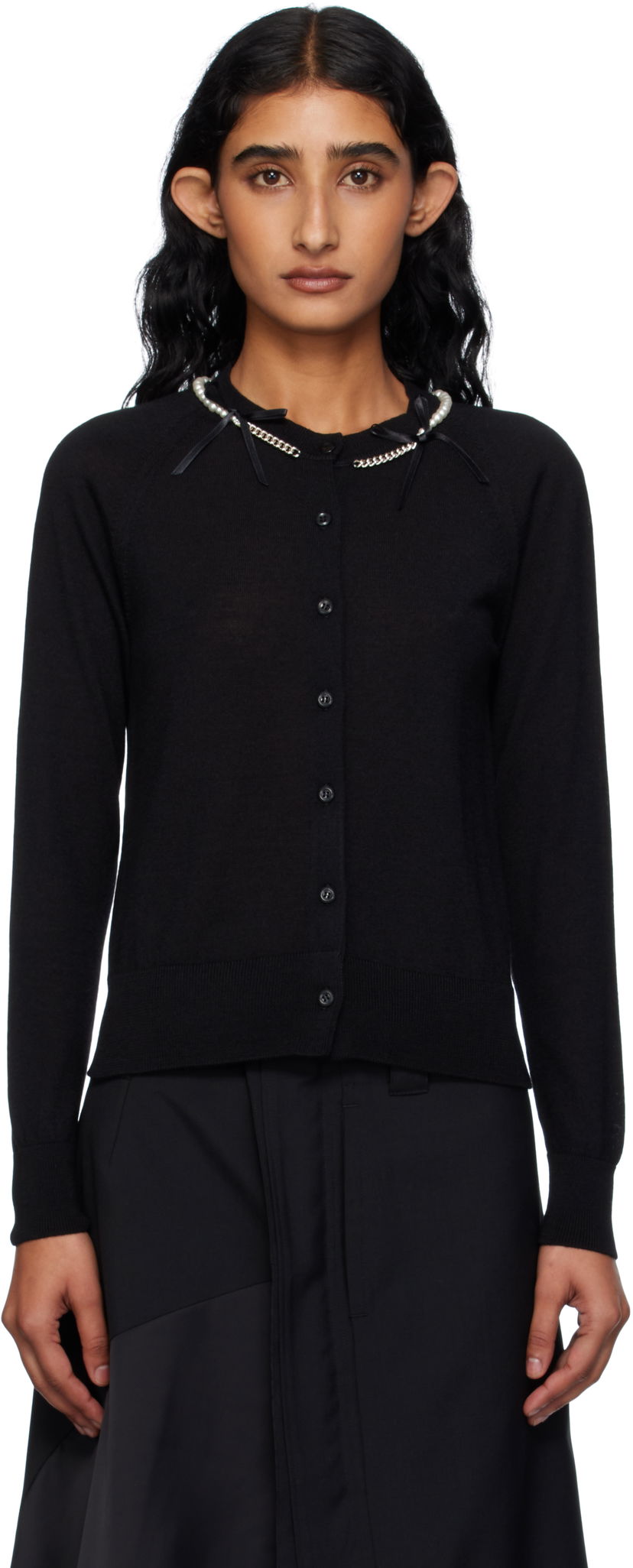 Sweater Simone Rocha Simone Rocha Pearl & Chain Bow Cardigan Sort | KMK13B 0647