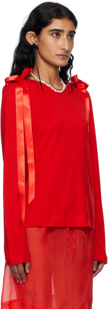 T-shirt Simone Rocha Simone Rocha Bow Ribbon Tail Long Sleeve T-shirt Hvid | 5367 0571, 4