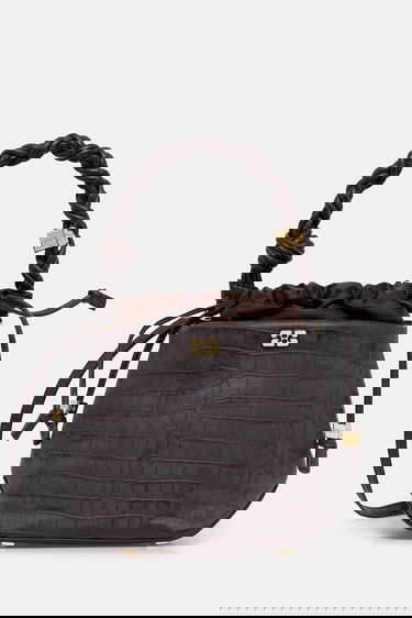 Håndtaske GANNI Bou Braided Handle Crocodile-Embossed Drawstring Bucket Bag Brun | A6697, 0