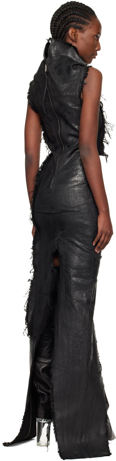 Kjole Rick Owens Distressed Raw-Edge Cowl-Neck Sleeveless Concordians Etna Maxi Dress Sort | RO02E4598 SBMC99, 2