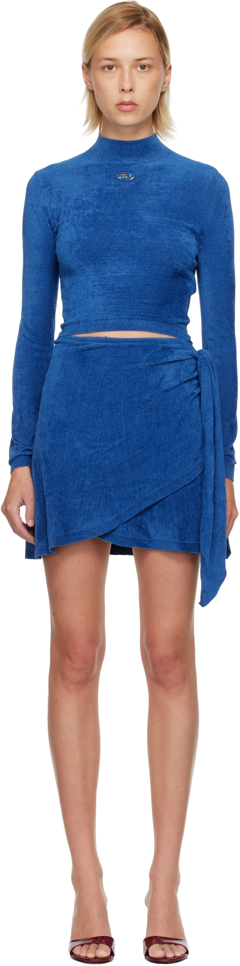 Kjole Diesel M-Cenil Long-Sleeve Terry Wrap Minidress Blå | A18890 0IKBZ