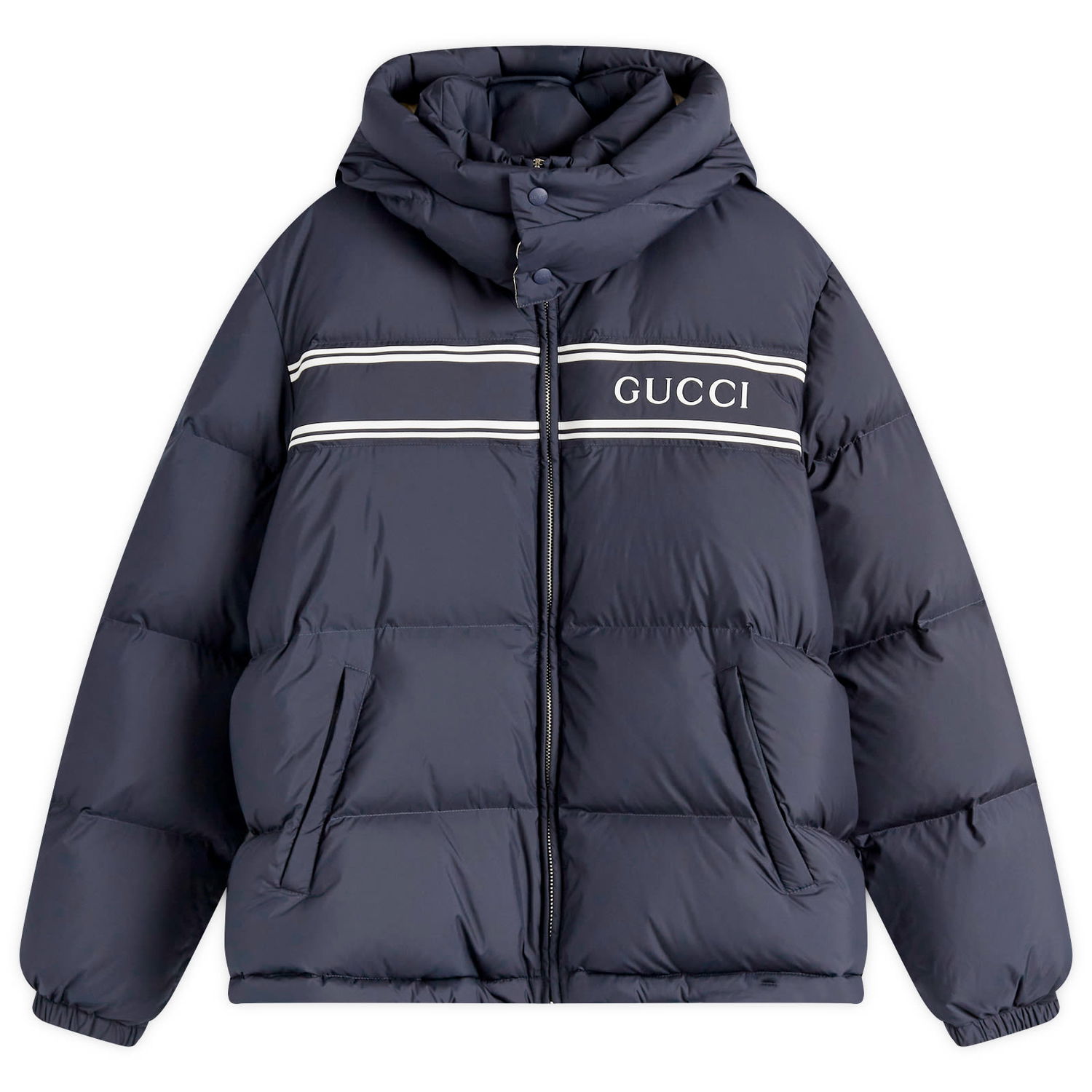 Puffer jakke Gucci Logo Hooded Down Jacket Mørkeblå | 794822-Z8BTA-4215, 0