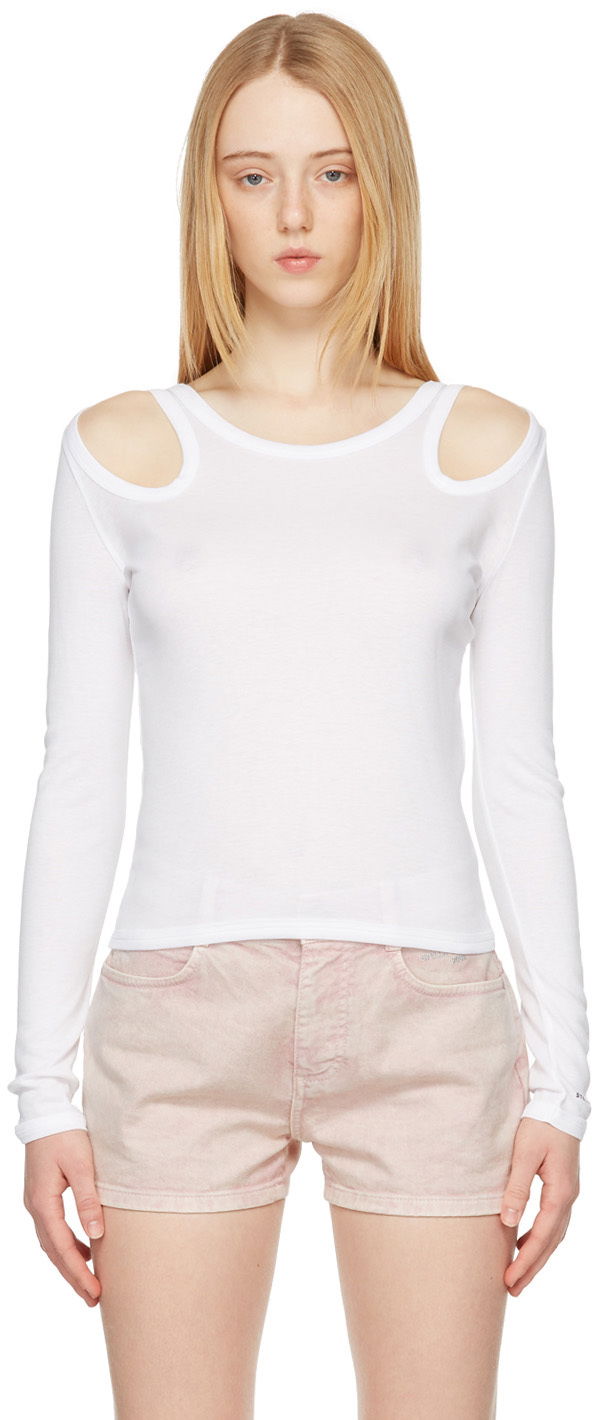 T-shirt Stella McCartney Cut-Out Long-Sleeve T-Shirt Hvid | 604197SPW33