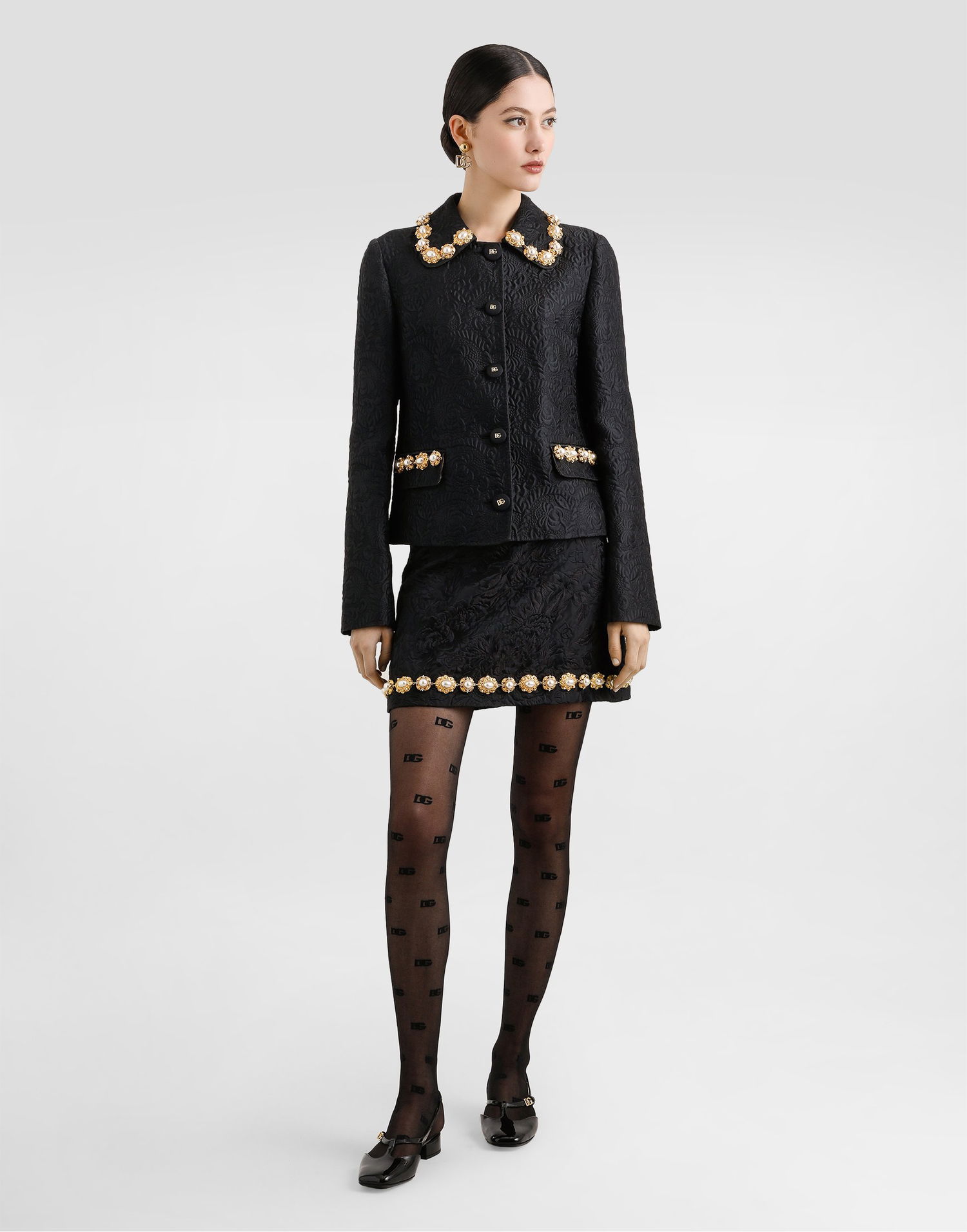 Nederdel Dolce & Gabbana Dolce & Gabbana Brocade Miniskirt with Jewel Embellishments Sort | F4A8CZHJMQON0000, 1