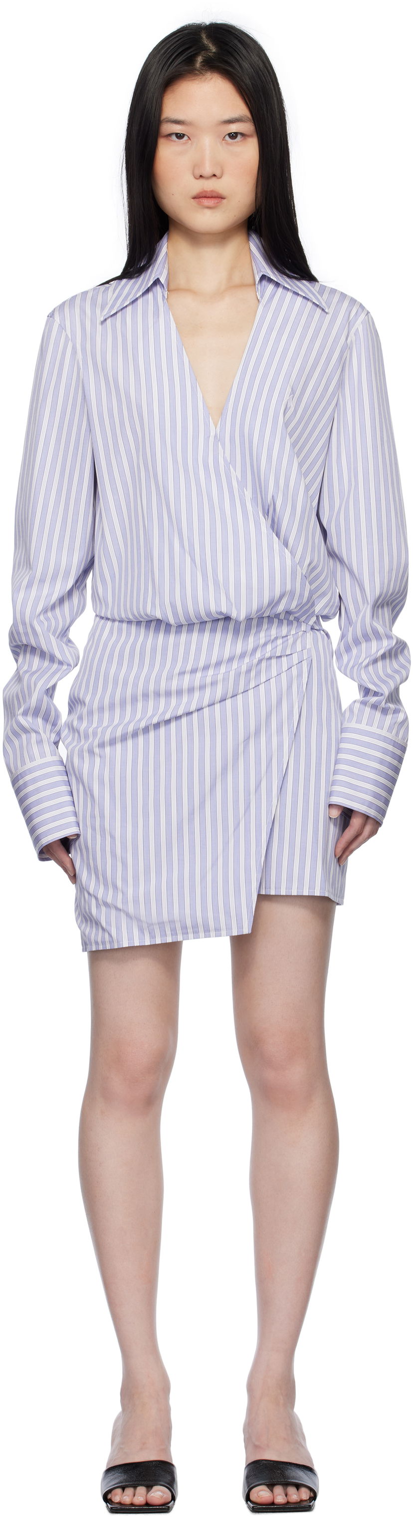 Kjole The Attico Attico Striped Wrap Shirt Mini Dress Lilla | 250WCA00394 CCC051AA
