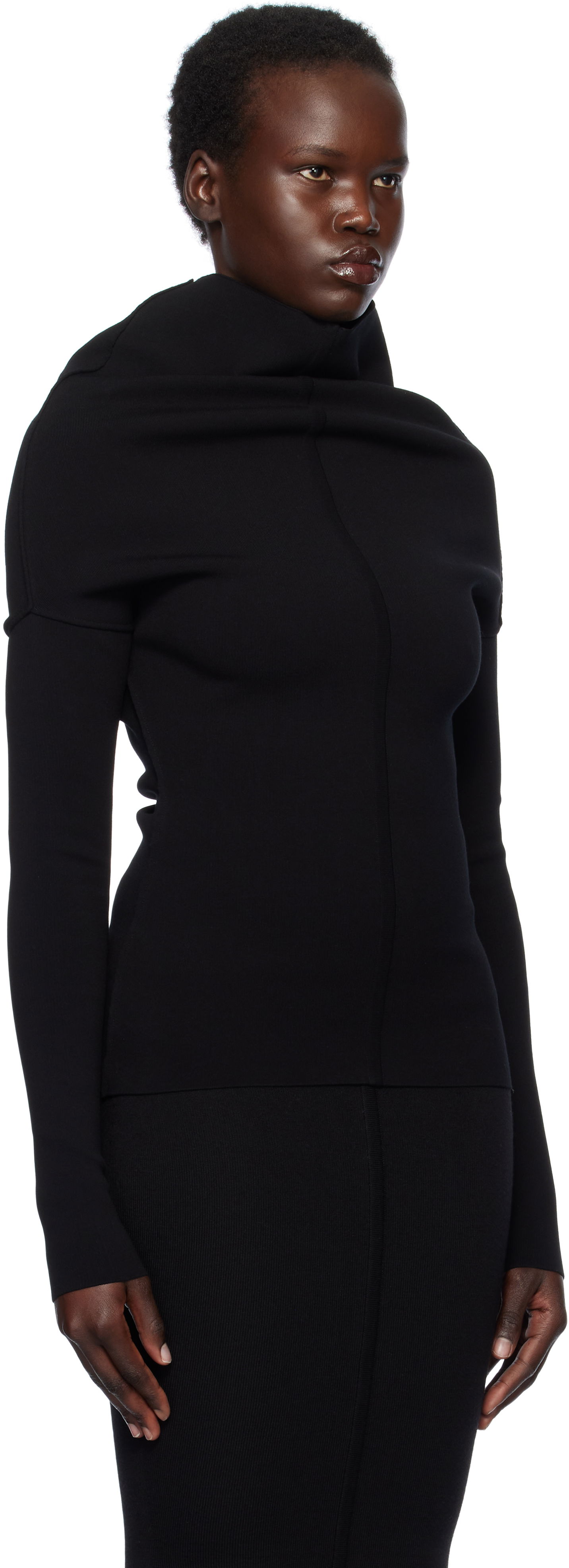 Sweater Rick Owens Rick Owens Hollywood Draped Long Sleeve Turtleneck Top Sort | RP01E7690 KST, 1