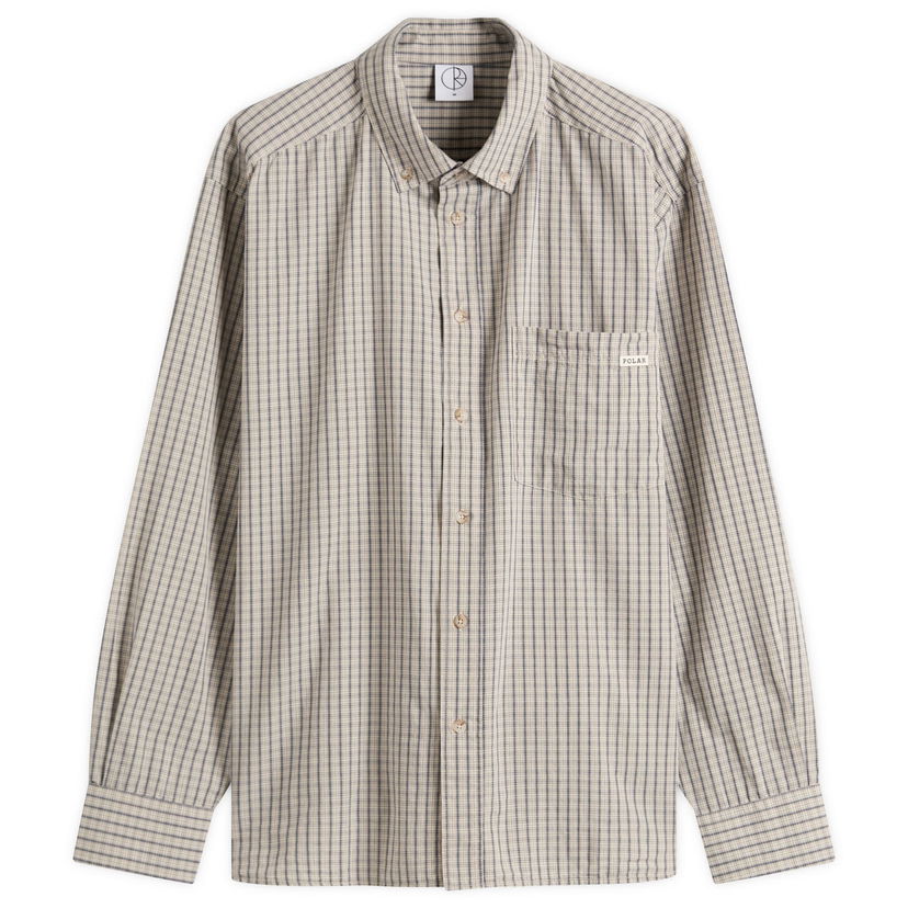 Skjorte Polar Skate Co. Ben Check Button-Down Shirt, Size Large Beige | PSC-SU25-4-IVO
