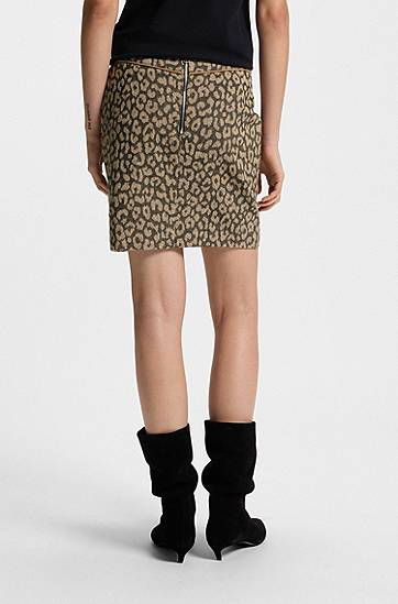 Nederdel BOSS Leopard Jacquard Mini Skirt Brun | 50545996, 1
