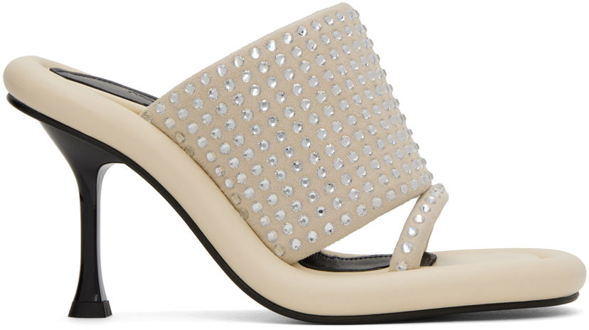 Tilbehør JW Anderson JW Anderson Bumper-Tube Crystal-Embellished Heeled Mules Beige | ANW40011A