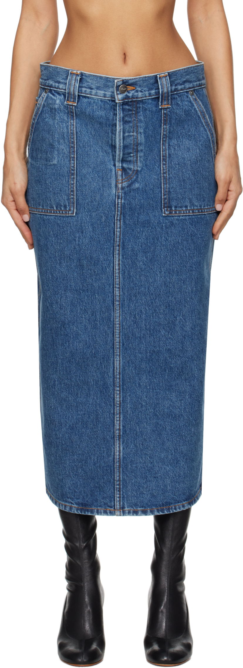 Nederdel Khaite Genevieve Denim Midi Skirt Blå | 1159908009