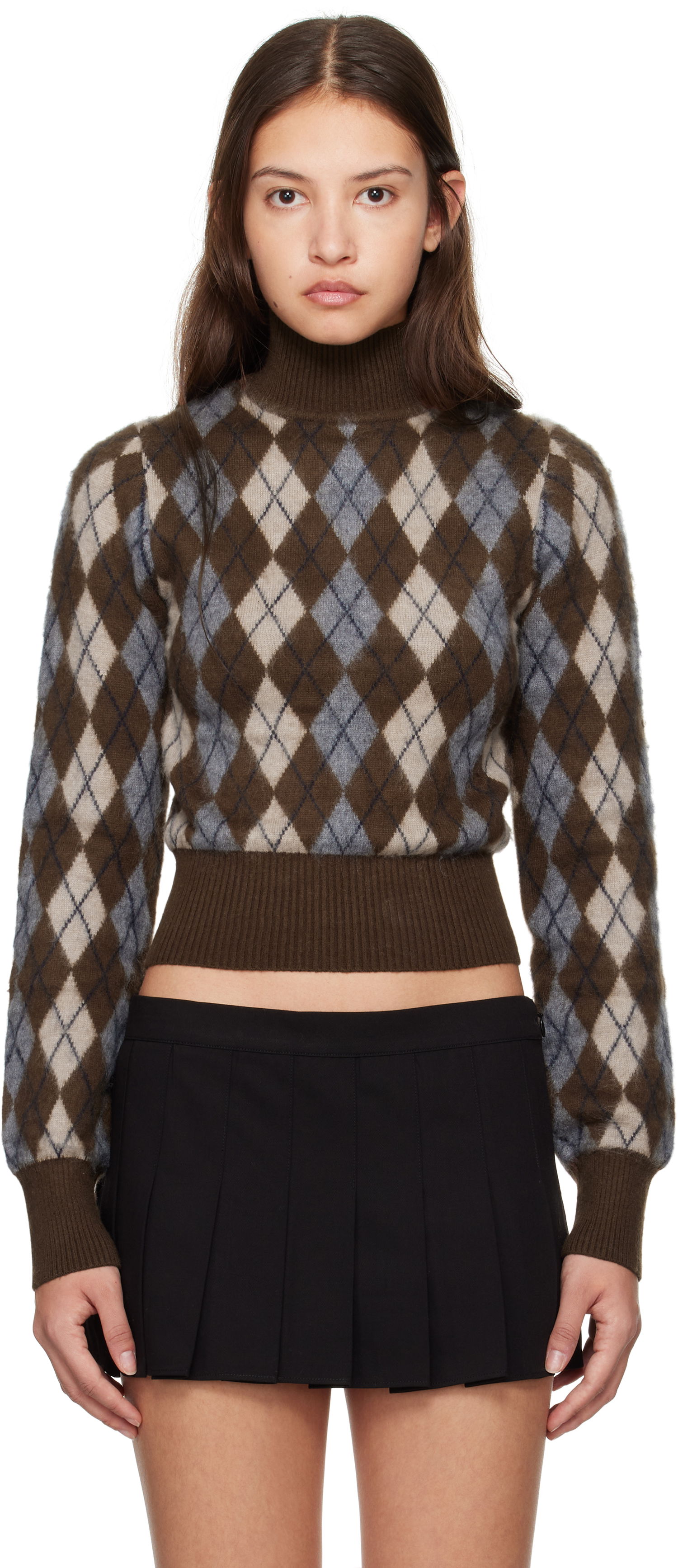 Sweater GUIZIO Guizio Delia Argyle Cropped Turtleneck Sweater Brun | H24603S047, 0