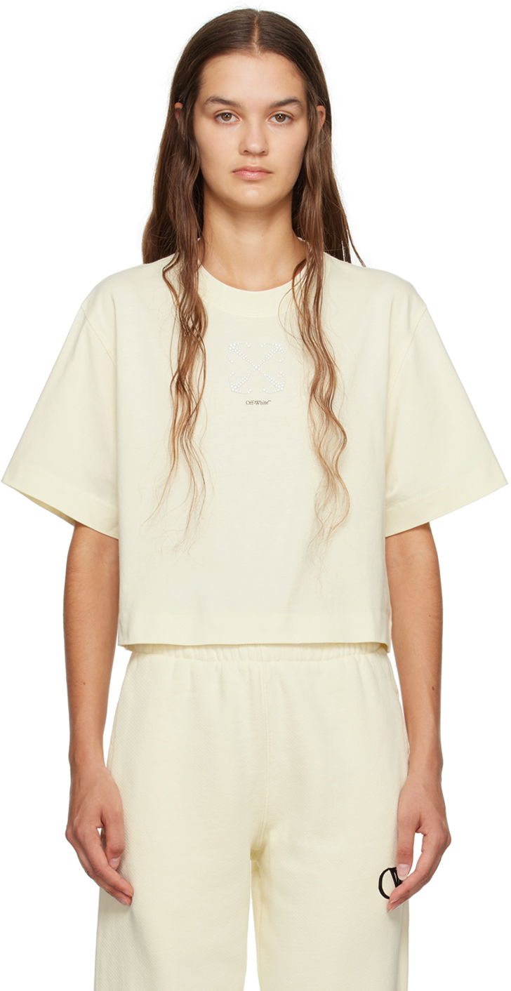 T-shirt Off-White Small Arrow Pearls T-Shirt Beige | OWAA090F23JER0026110, 0