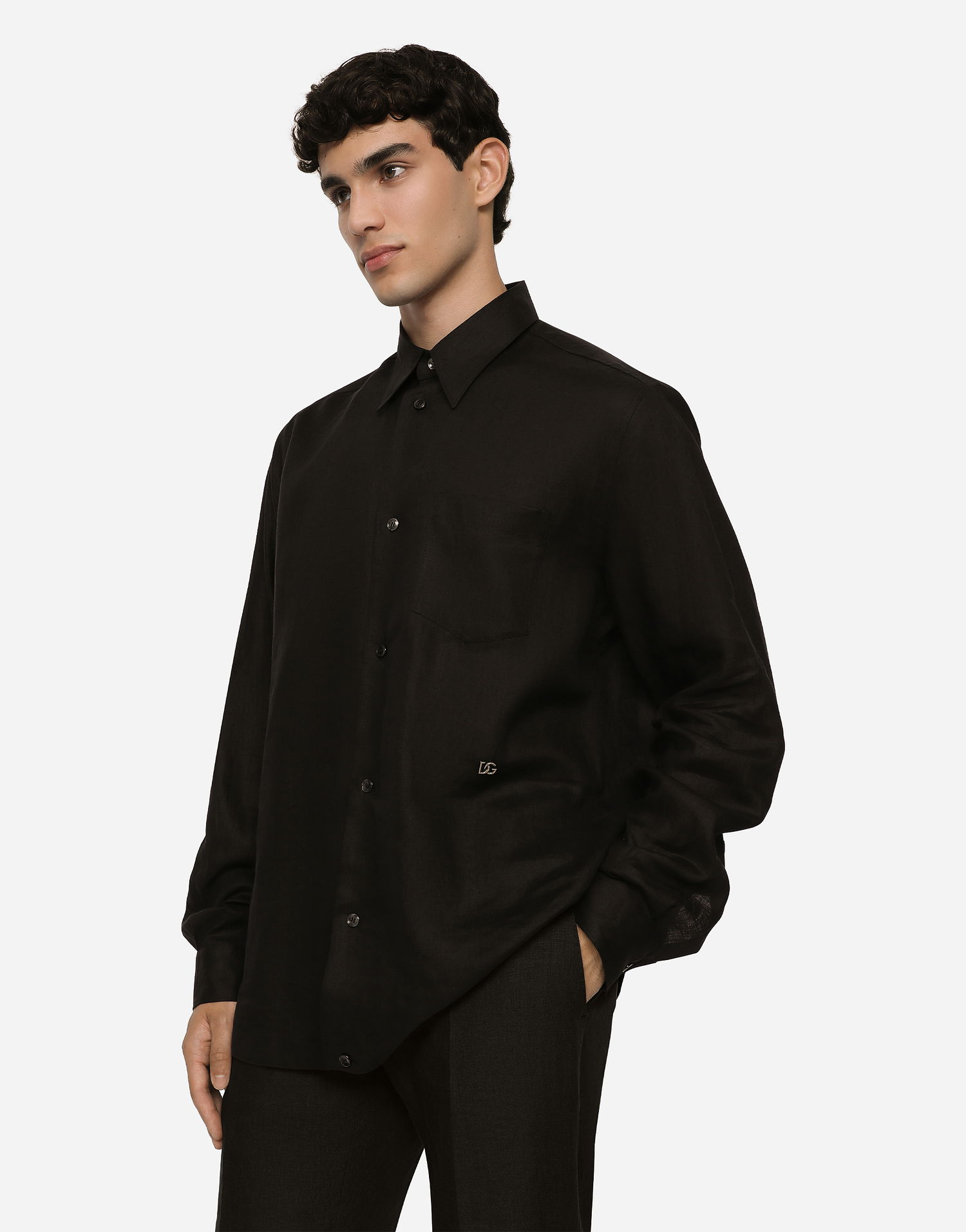 Skjorte Dolce & Gabbana Dolce & Gabbana Linen Shirt With DG Logo Sort | G5KJ0TFU4IKN0000, 1