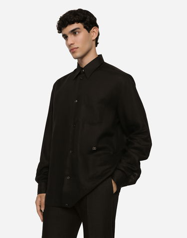 Skjorte Dolce & Gabbana Dolce & Gabbana Linen Shirt With DG Logo Sort | G5KJ0TFU4IKN0000, 1