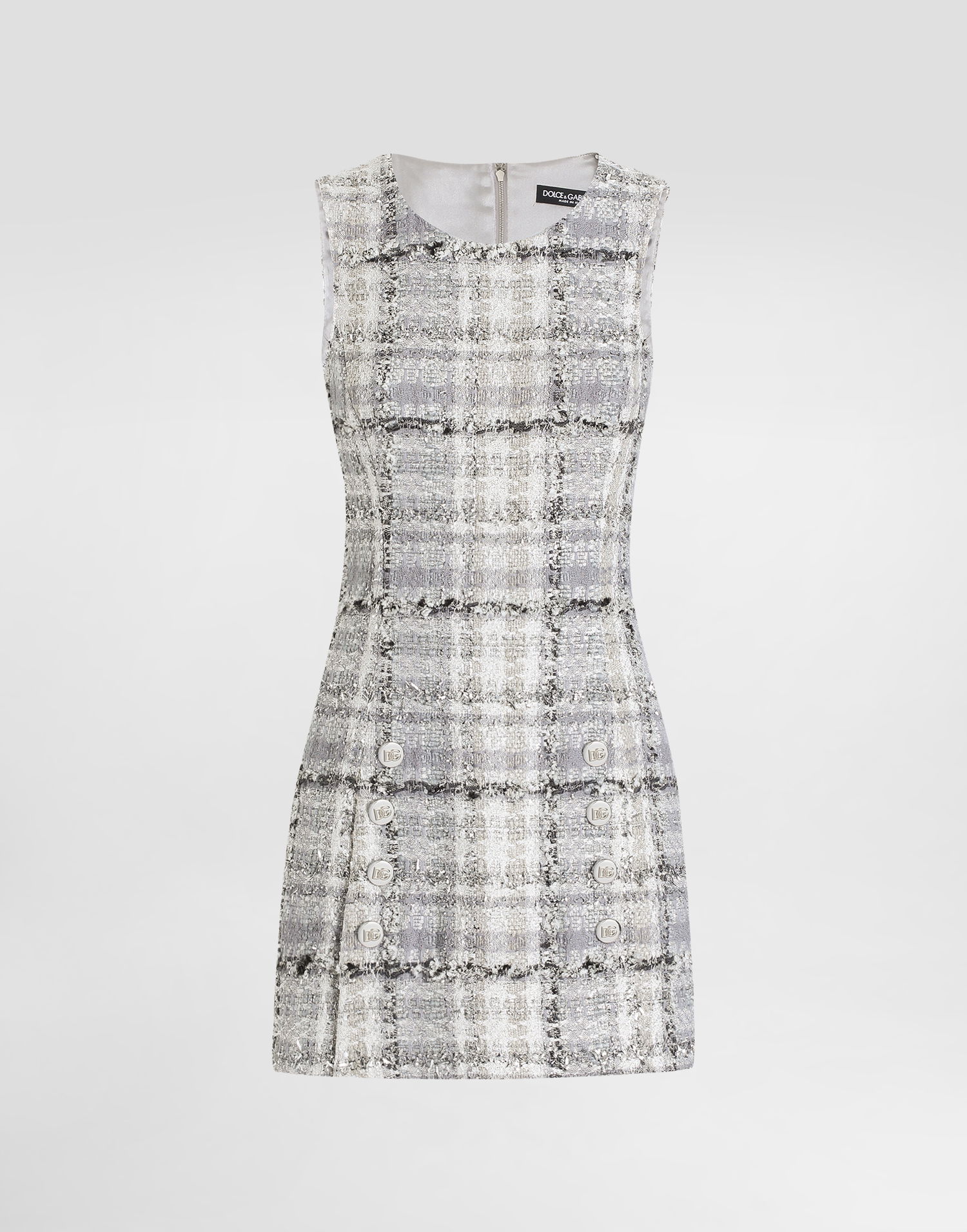 Kjole Dolce & Gabbana Lurex Raschel Tweed A-Line Mini Dress With Branded Buttons Grå | F6TMDTFQZAES8100, 0