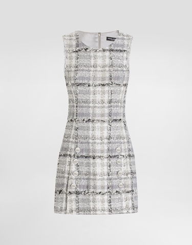 Kjole Dolce & Gabbana Lurex Raschel Tweed A-Line Mini Dress With Branded Buttons Grå | F6TMDTFQZAES8100, 0